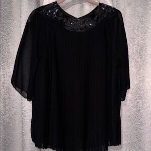 IMAN Elegant Black Pleated Blouse with Sequin Accents